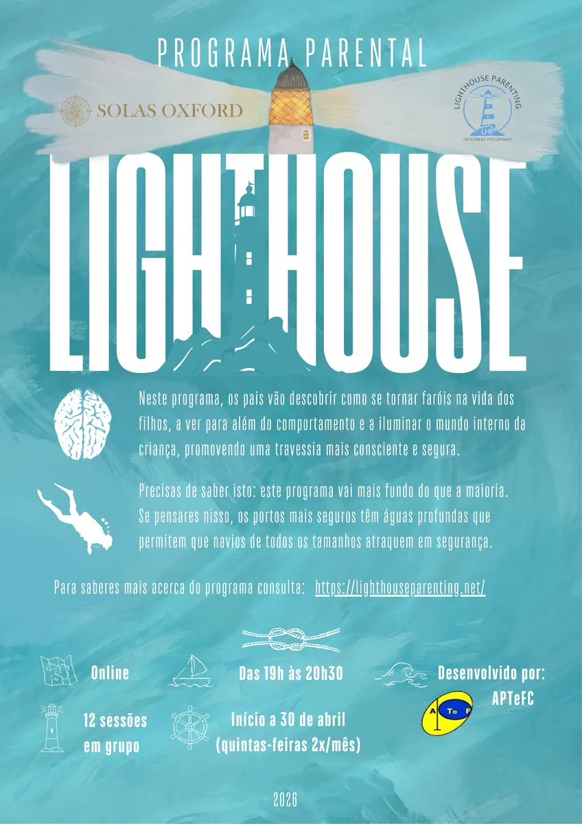 Cartaz do Programa Parental Lighthouse em parceria com a APTeFC